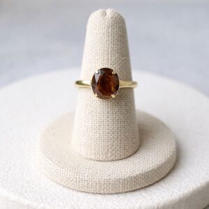 Vintage 18K Yellow Gold Smoky Quartz Solitaire Ring Estate Size 7